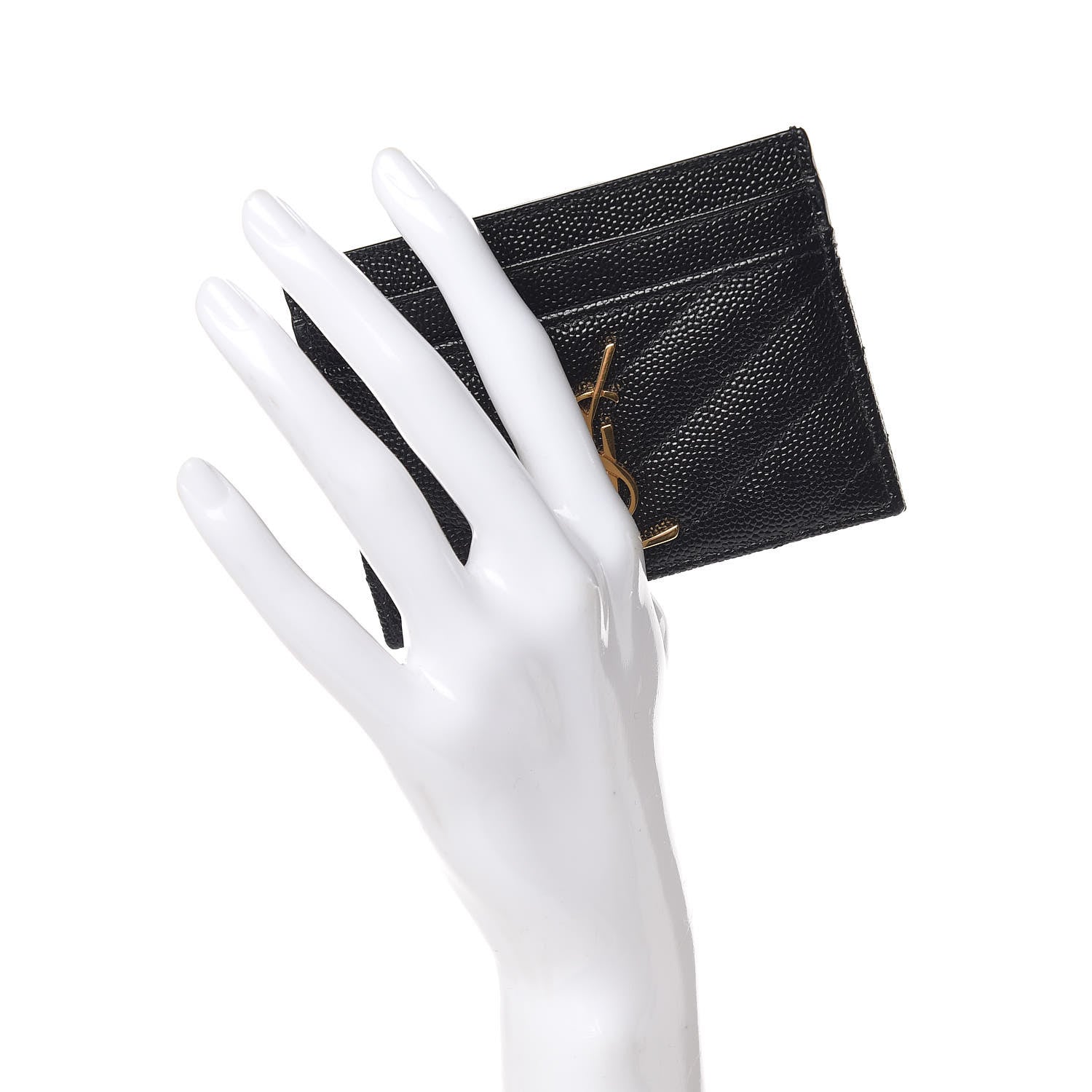 Saint Laurent Grain De Poudre Matelasse Chevron Monogram Credit Card Case Black 2 of 8