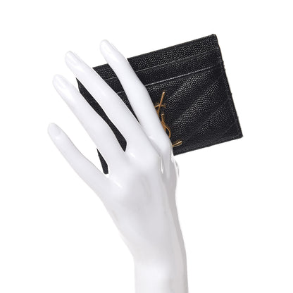 Saint Laurent Grain De Poudre Matelasse Chevron Monogram Credit Card Case Black 2 of 8