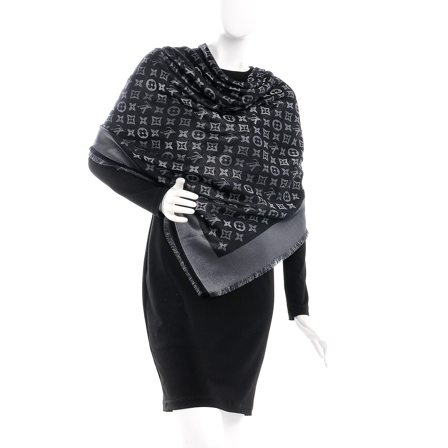Louis Vuitton Silk Lurex Wool Monogram Shine Shawl Black 2 of 4