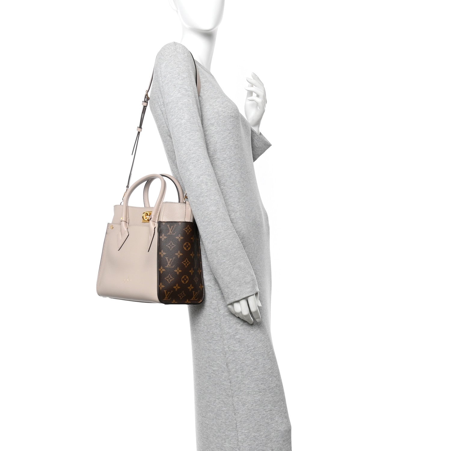 Louis Vuitton Calfskin Monogram On My Side MM Greige 2 of 9