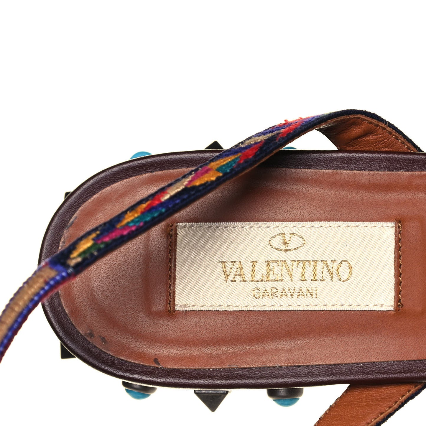 Calfskin Embroidered Rockstud Rolling Wrap Sandals 39 Brown