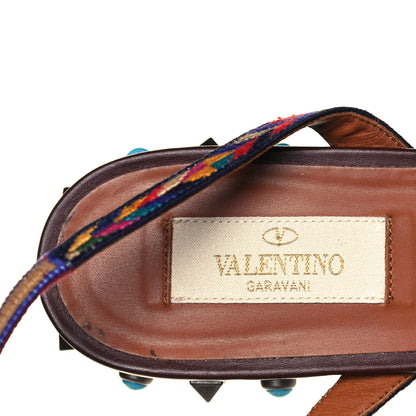 Valentino Garavani Calfskin Embroidered Rockstud Rolling Wrap Sandals 39 Brown 8 of 8