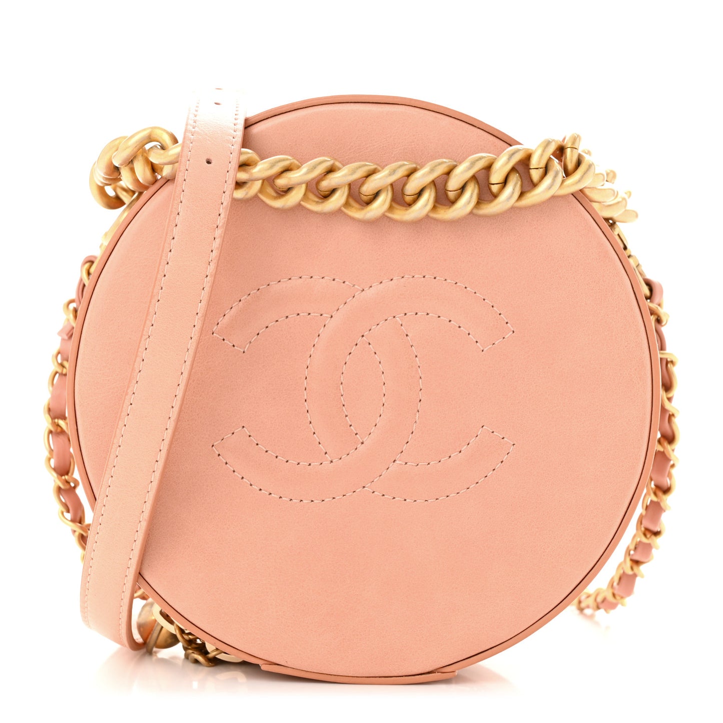 Calfskin Round As Earth Evening Bag Beige