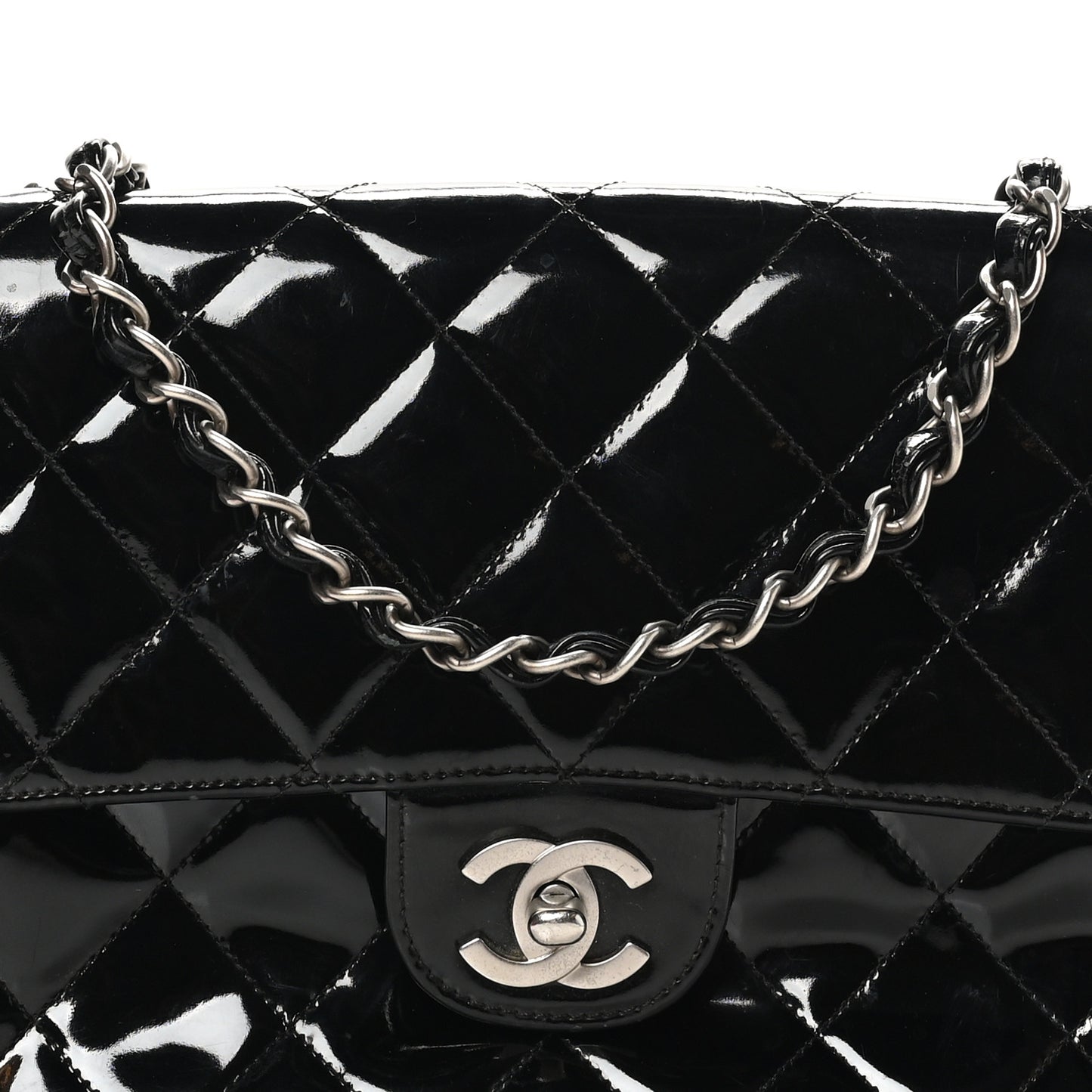Patent Quilted Medium Single Flap Black