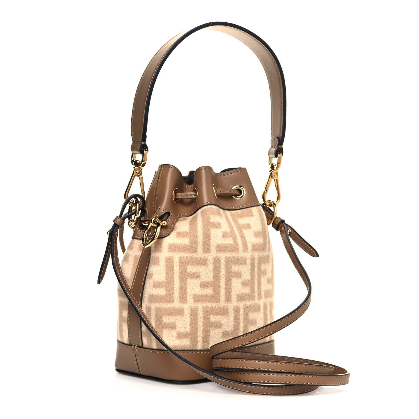 Wool Vitello King FF 1974 Mini Mon Tresor Bucket Bag Beige Cammello Sand