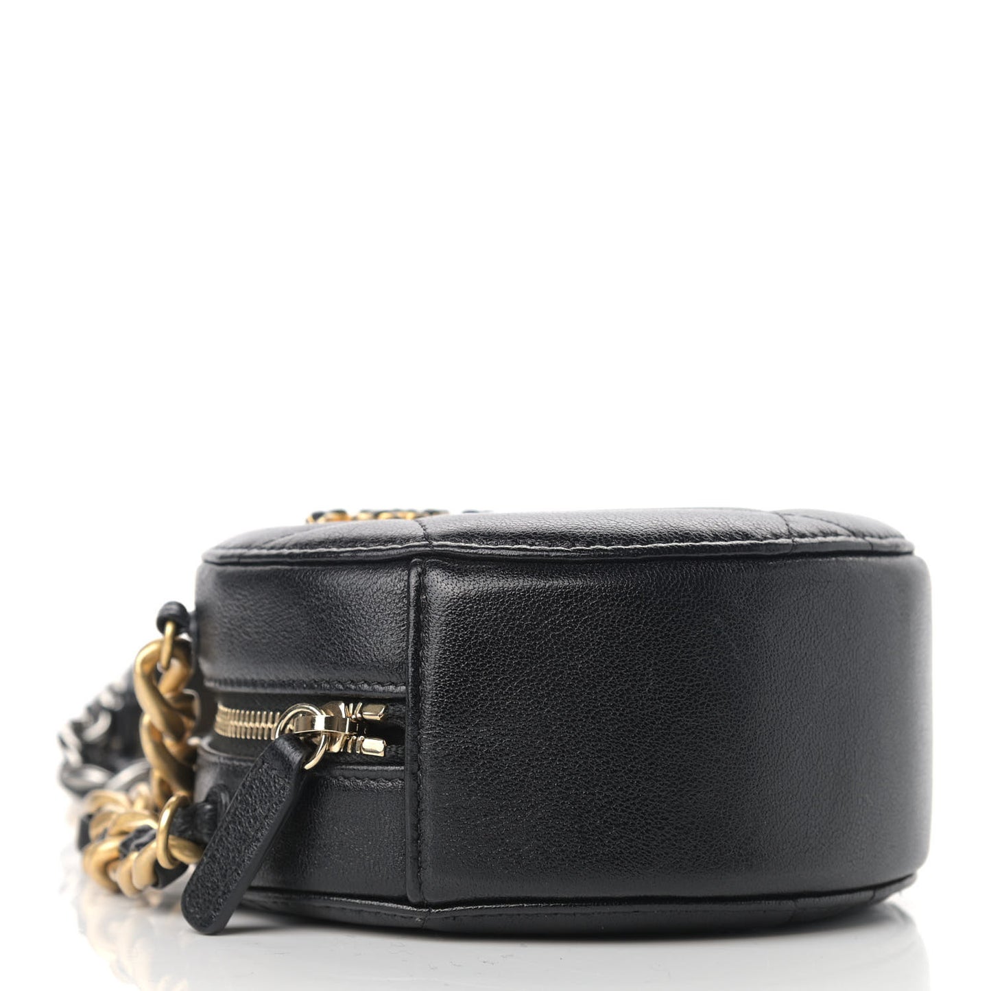 Shiny Goatskin Quilted Chanel 19 Round Clutch With Chain Black
