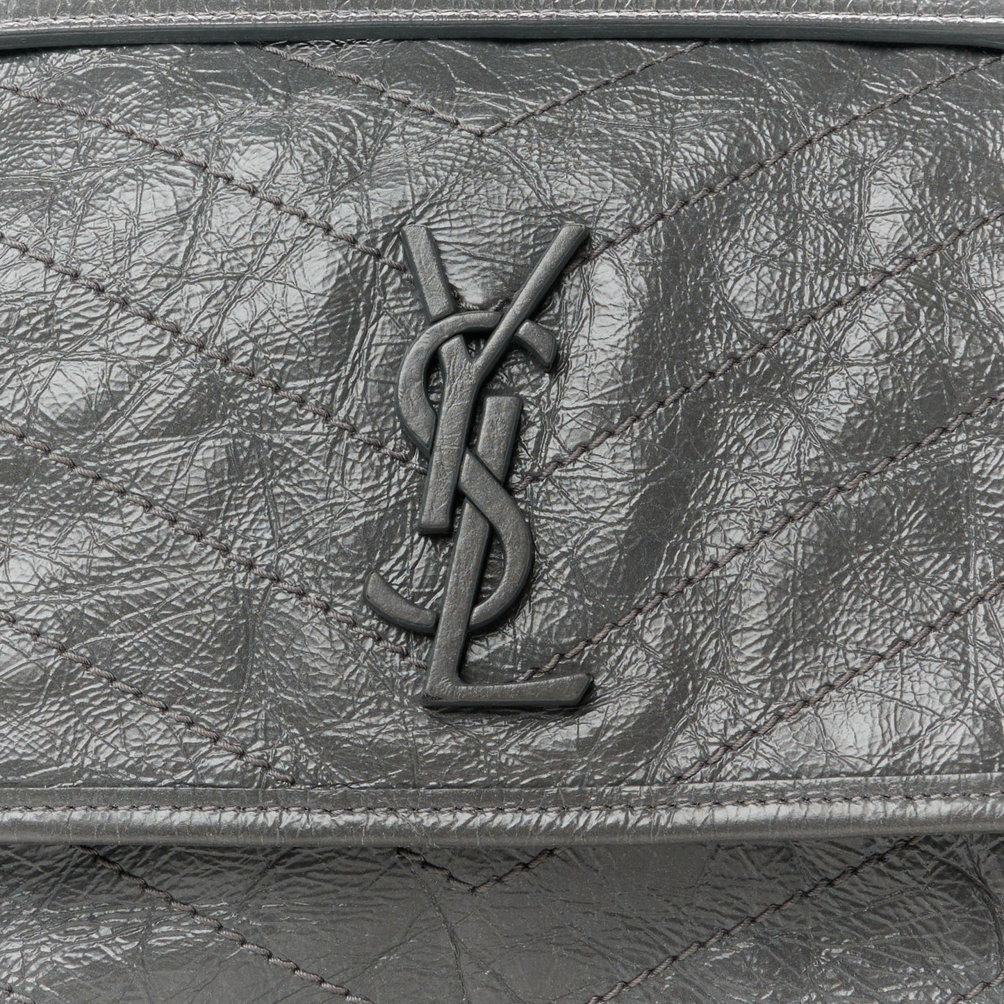 Crinkled Calfskin Matelasse Monogram Medium Niki Chain Satchel Storm