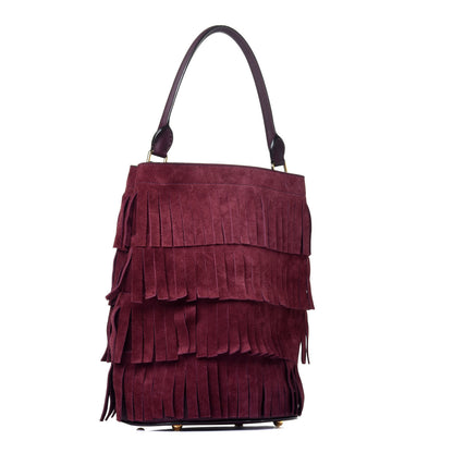 Burberry Prorsum Suede Fringe Bucket Bag Elderberry 3 of 10