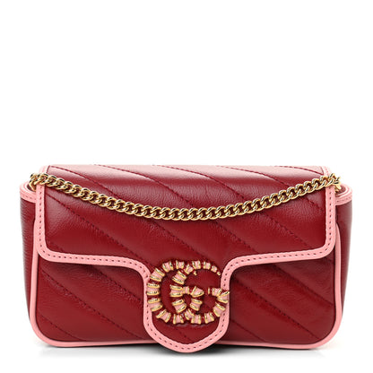 Gucci Azalea Calfskin Enamel Matelasse Diagonal Super Mini Torchon GG Marmont Shoulder Bag New Cherry Red Wild Rose 1 of 10