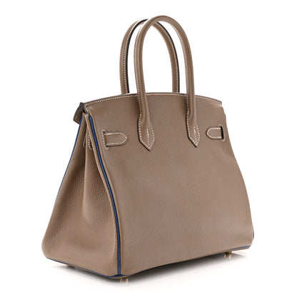 Hermes Chevre Mysore Horseshoe Birkin 30 Etoupe Blue Saphir 3 of 11