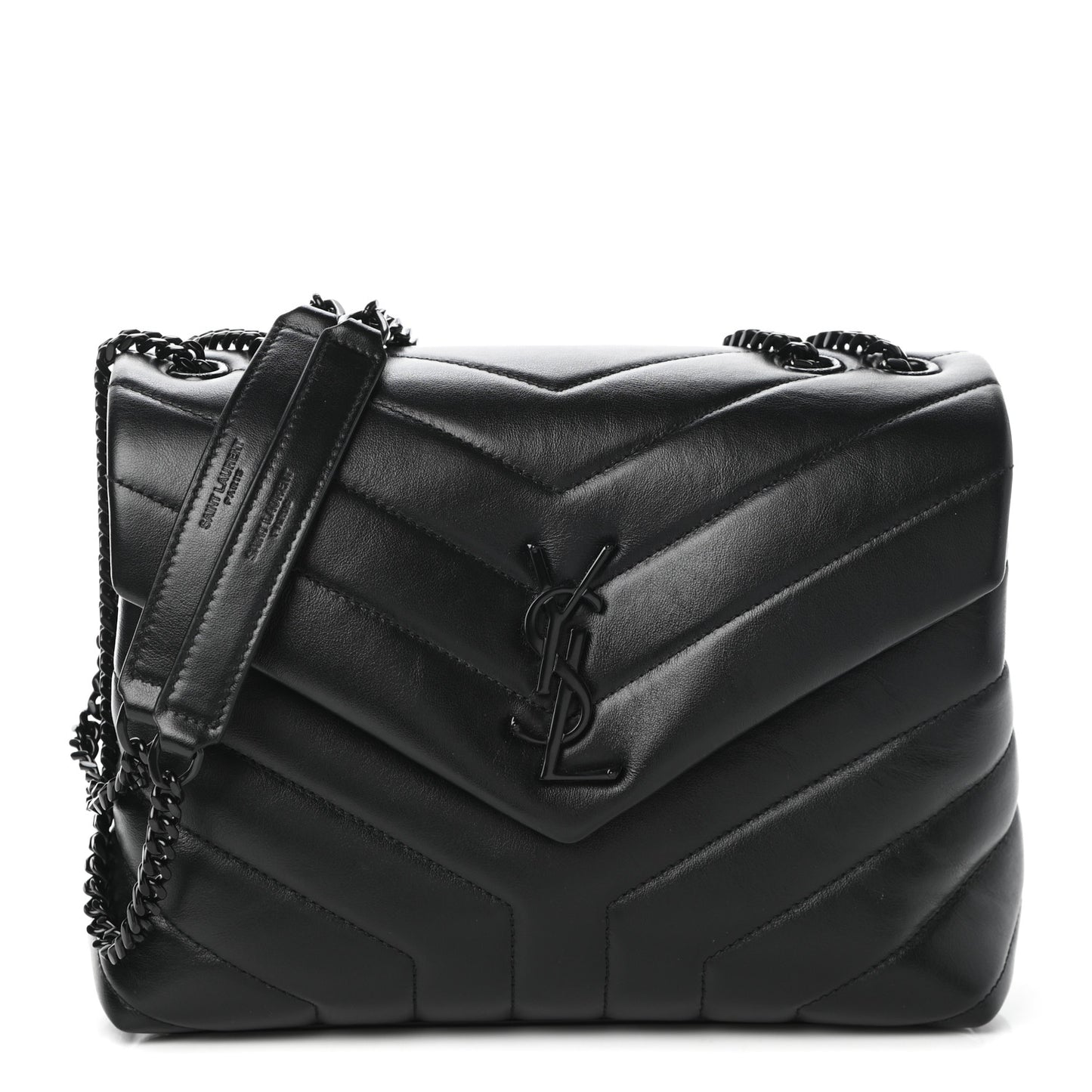 Calfskin Y Quilted Monogram Small Loulou Chain Satchel Black