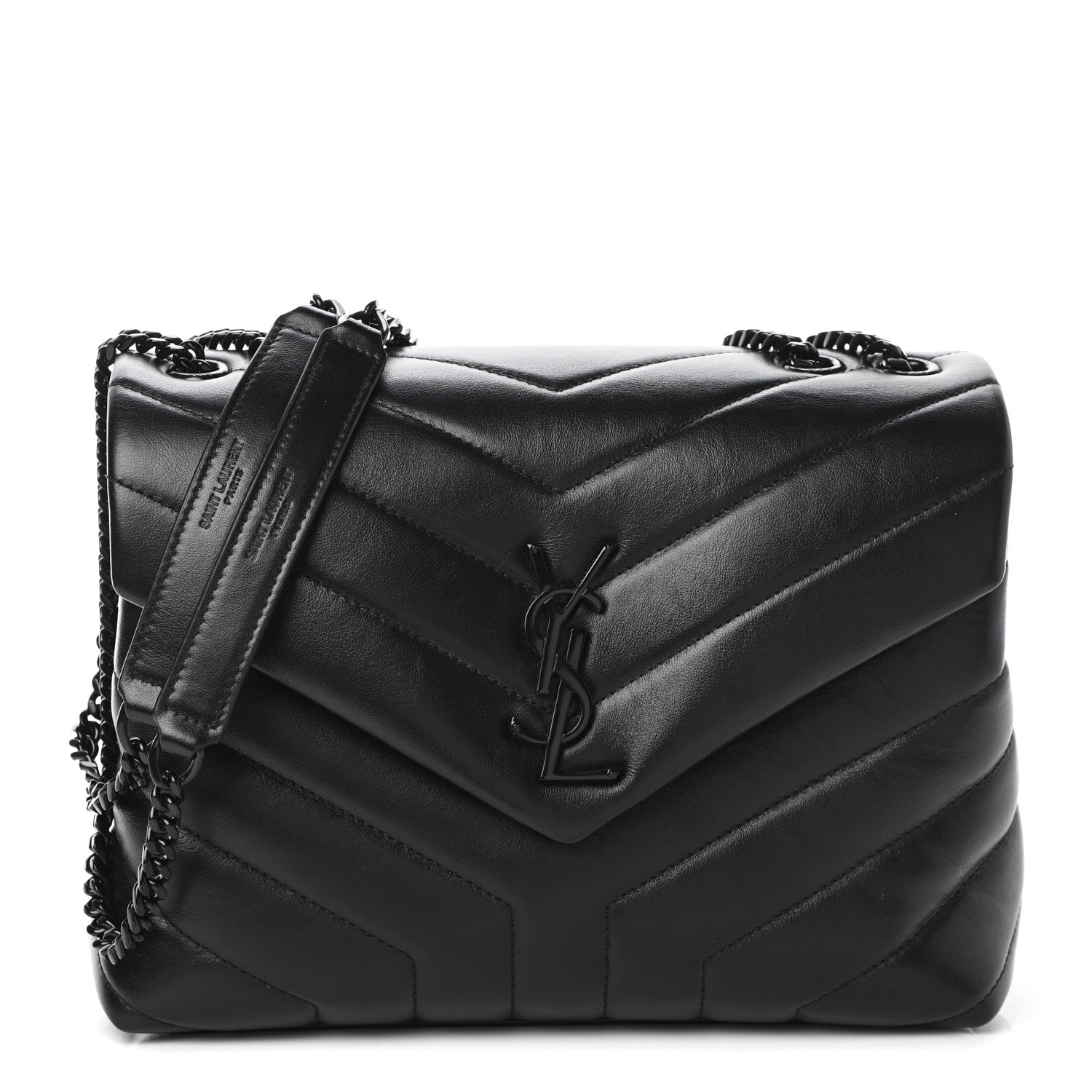 Saint Laurent Calfskin Y Quilted Monogram Small Loulou Chain Satchel Black 1 of 9