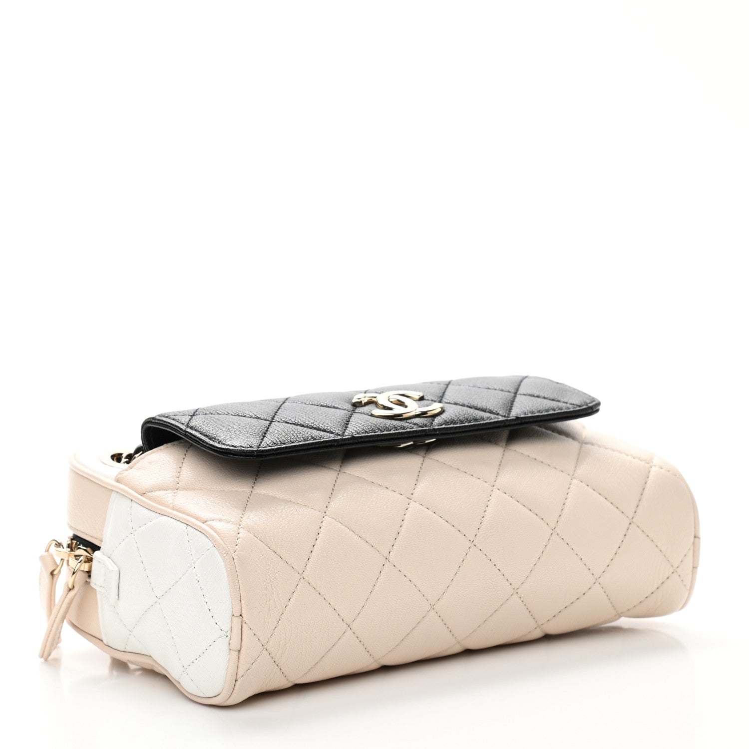 Chanel Goatskin Quilted Tri-Color Small In & Out Camera Case Black White Beige 5 of 10