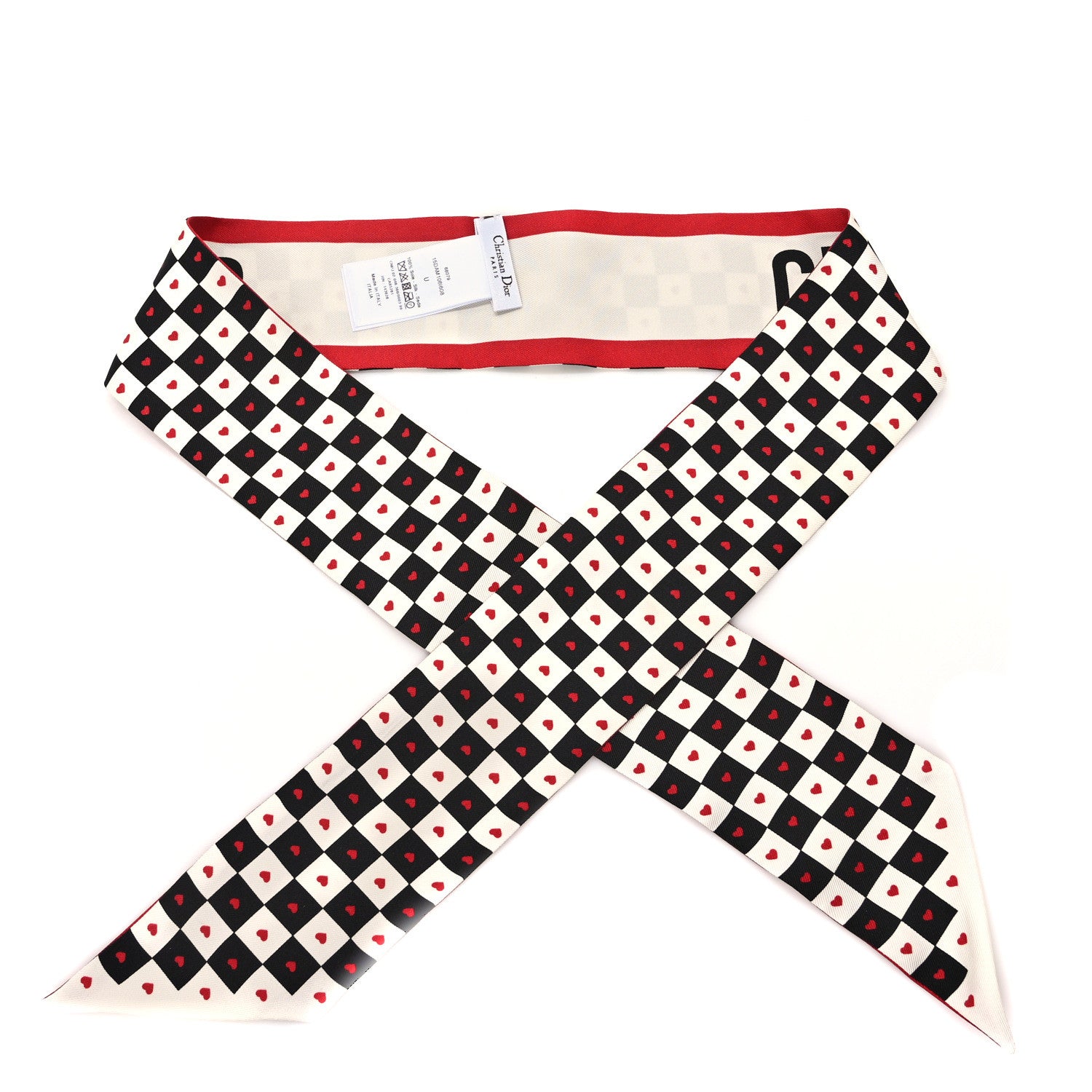Christian Dior Silk Checkered DiorAmour Mitzah Scarf White Red Black 1 of 3