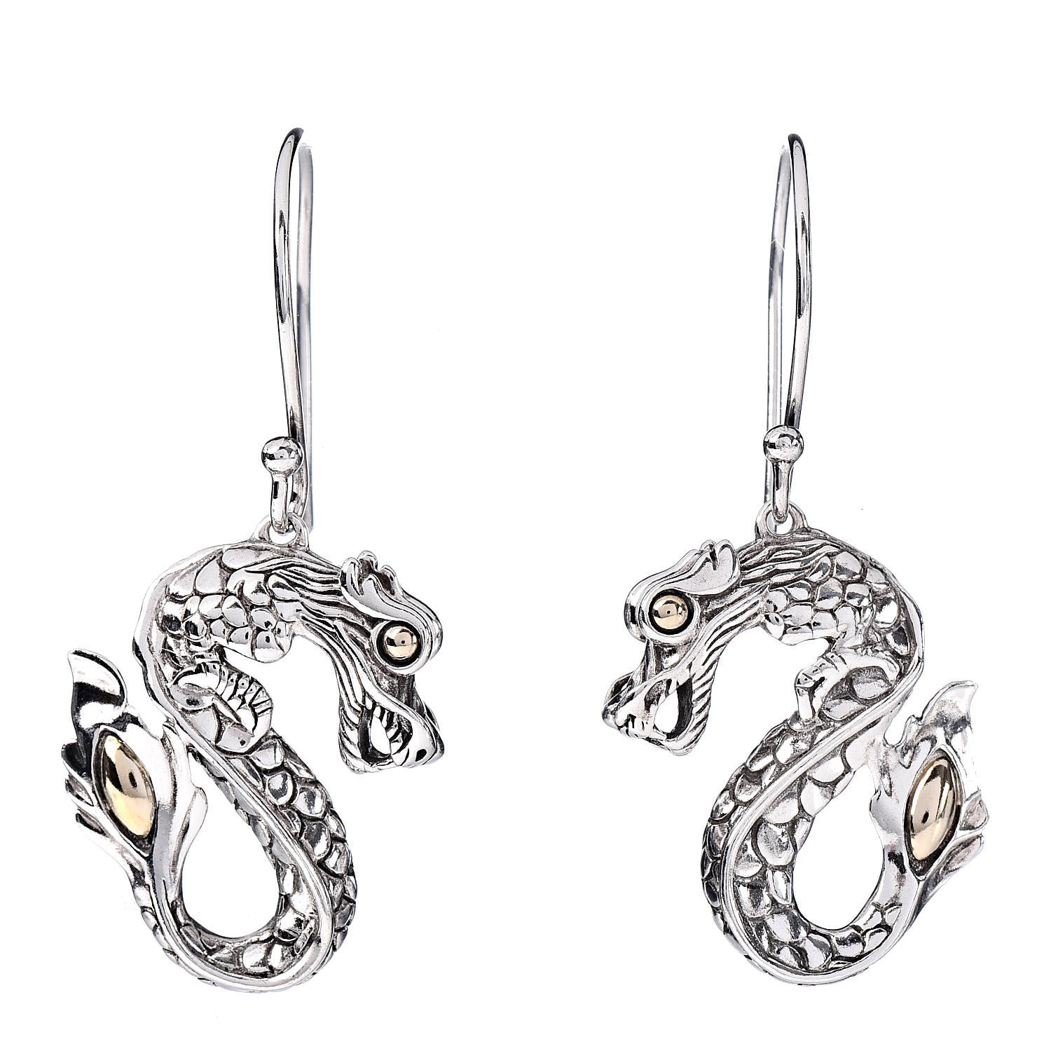 John Hardy Sterling Silver 18K Yellow Gold Naga Dragon Drop Earrings 1 of 4