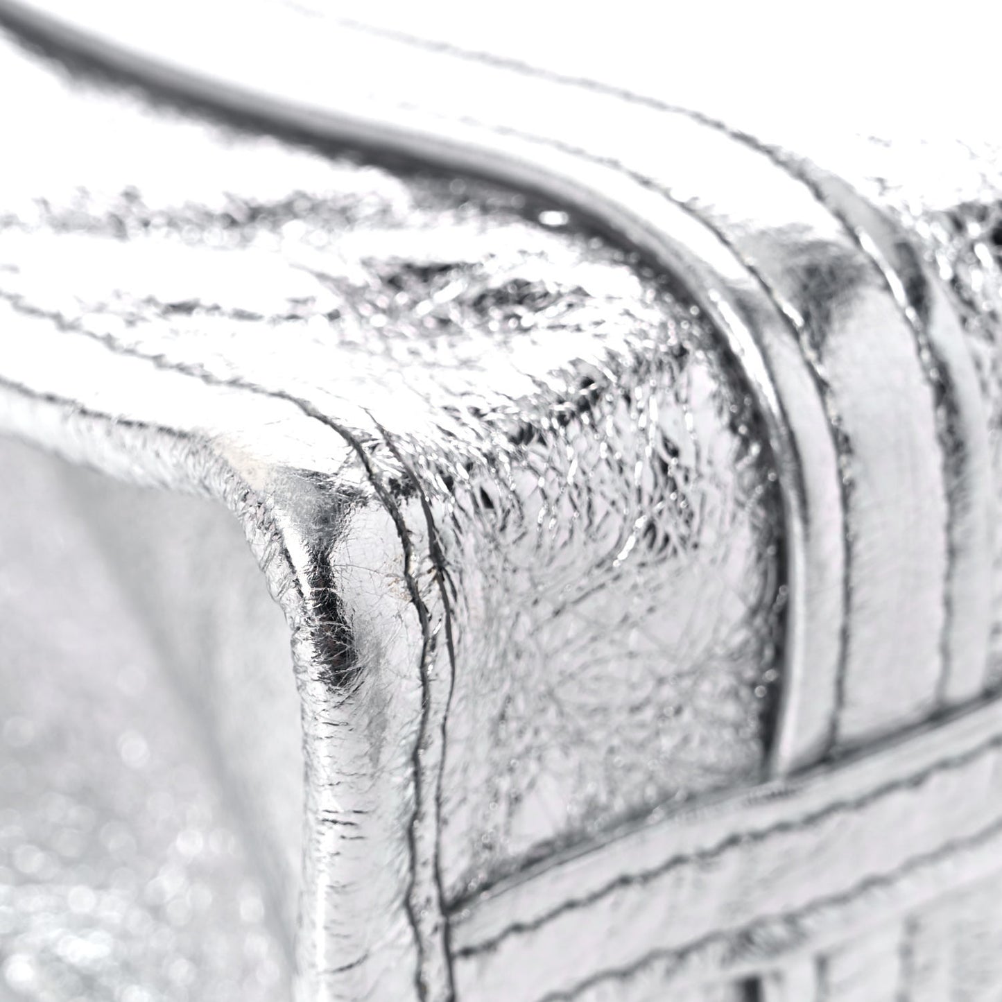 Metallic Calfskin XXS Bazar Shopper Tote Silver Hardware