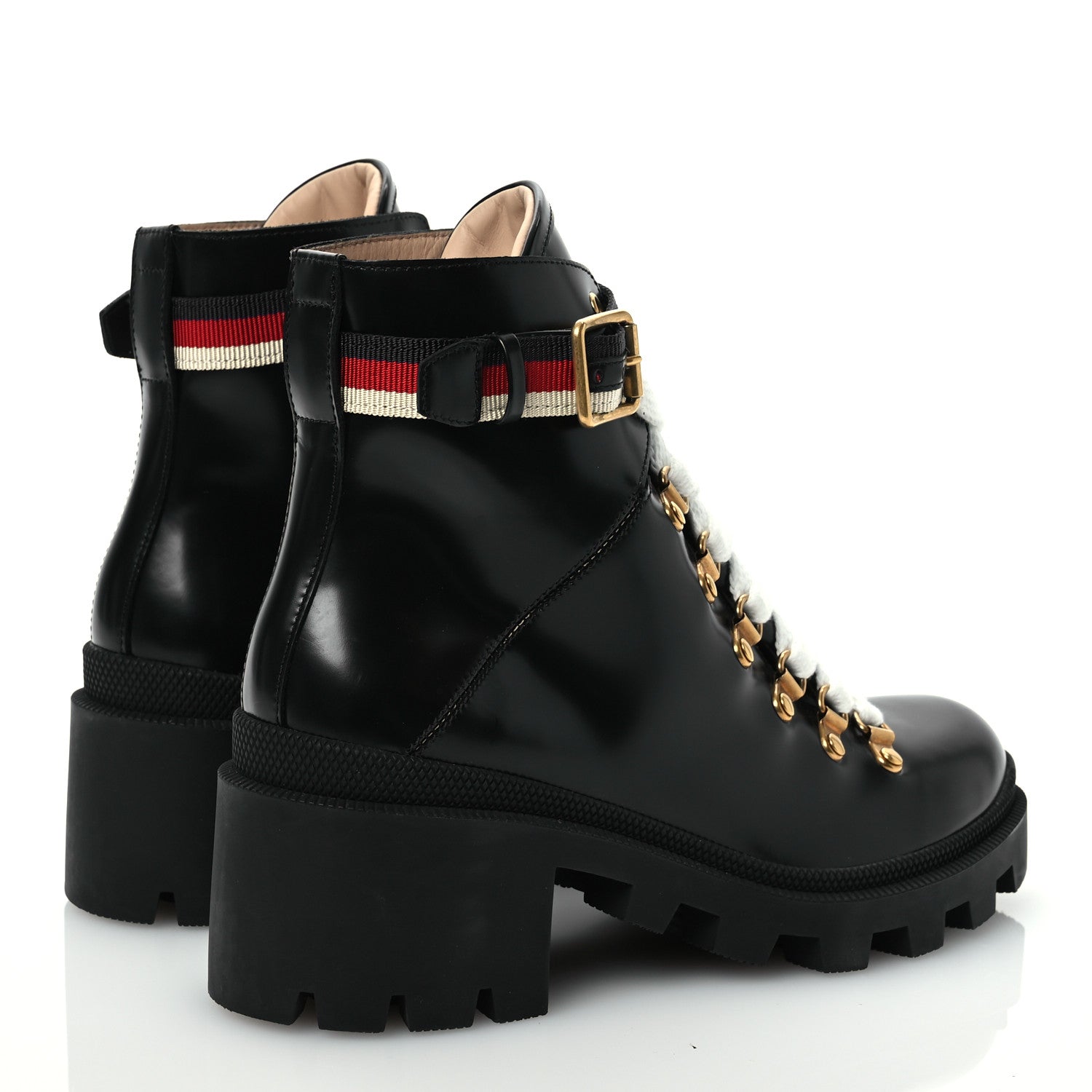 Gucci Calfskin Sylvie Web Lace Up Combat Boots 37 Black 4 of 10