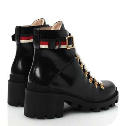 Gucci Calfskin Sylvie Web Lace Up Combat Boots 37 Black 4 of 10