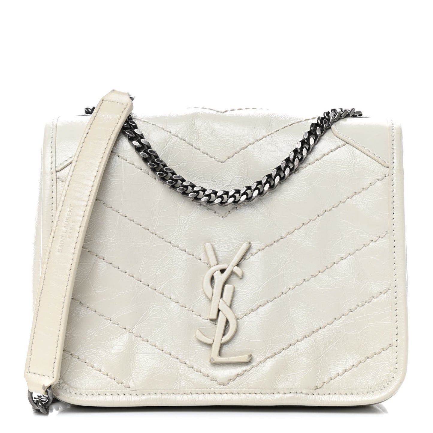 Crinkled Calfskin Matelasse Monogram Niki Chain Wallet Crema Soft