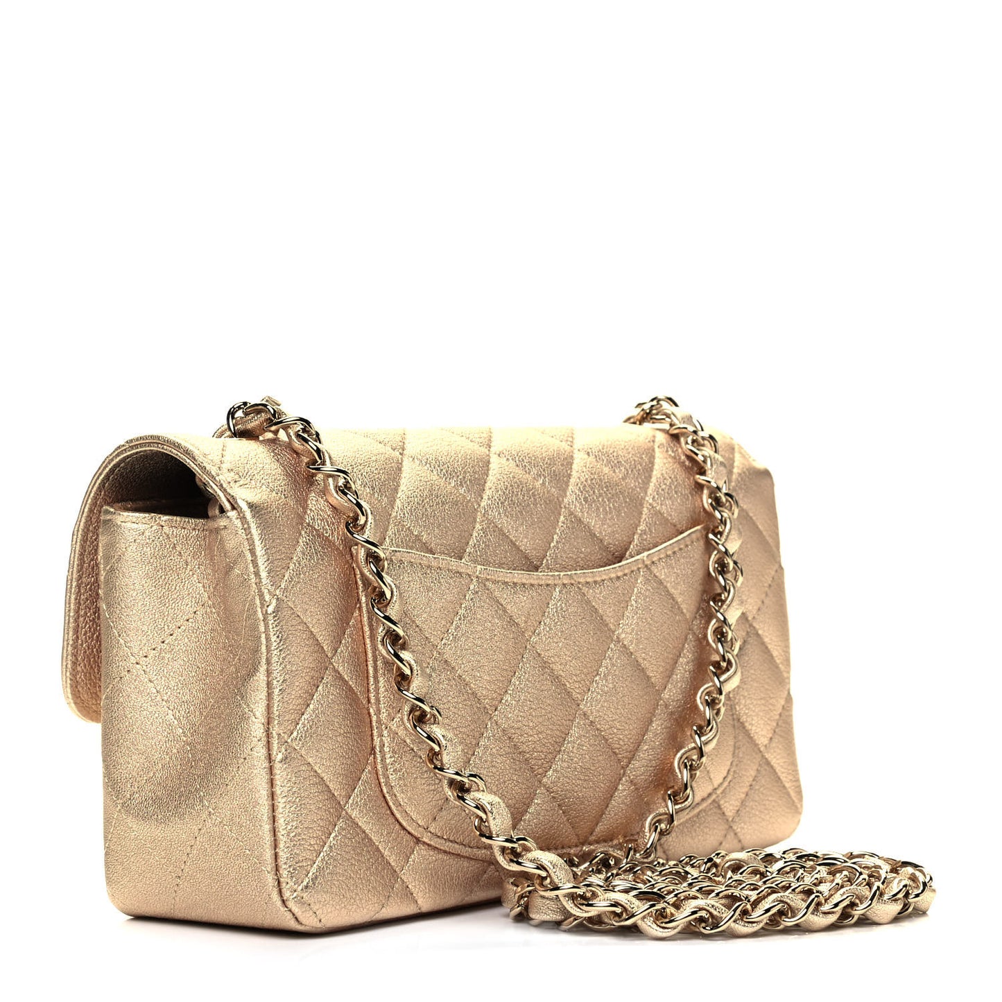 Metallic Lambskin Quilted Mini Rectangular Flap Gold