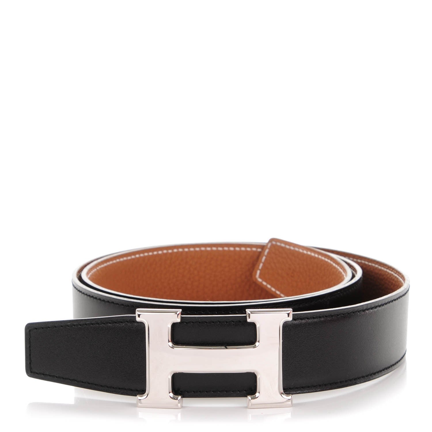 Hermes Box Togo 32mm H Belt 85 Black Gold 1 of 8