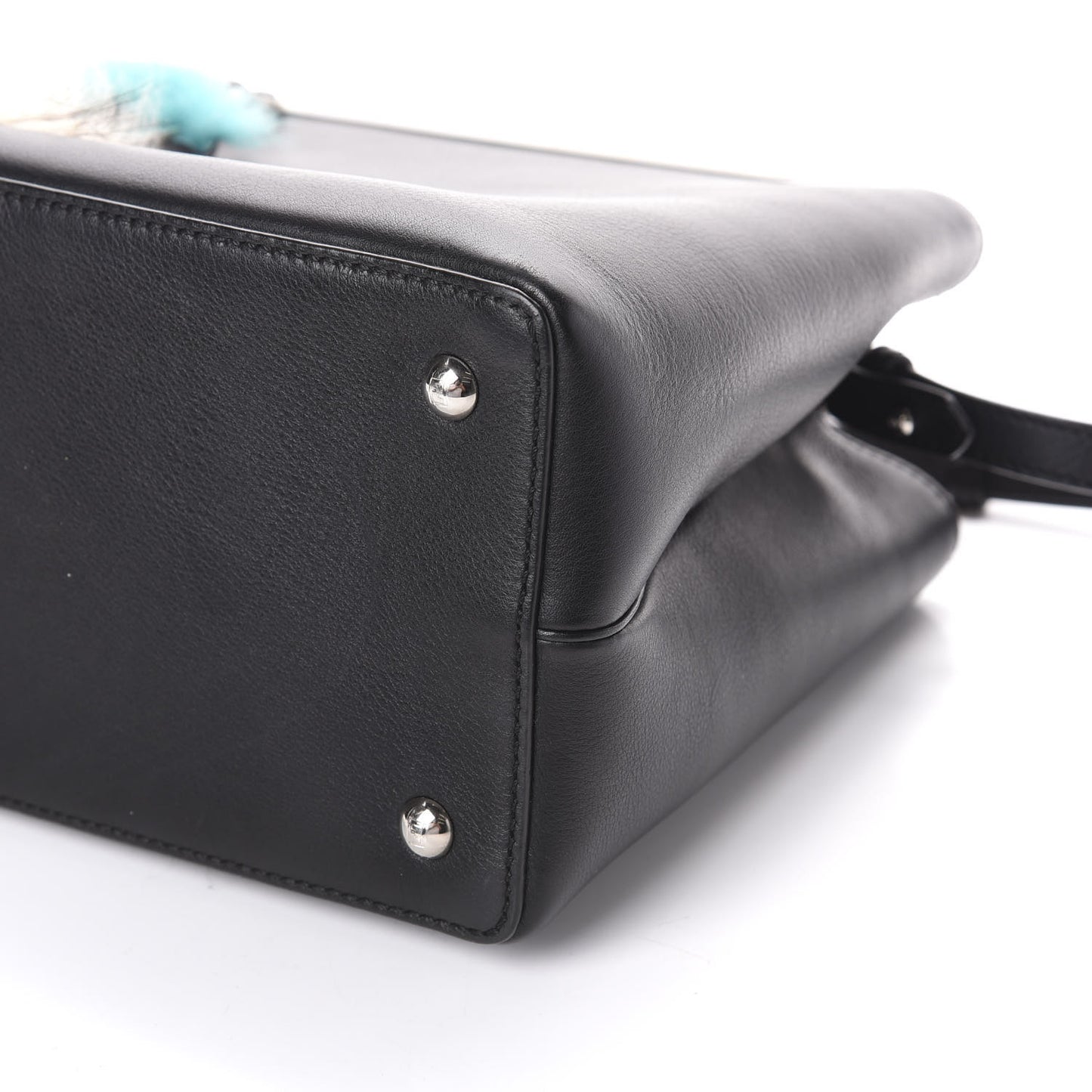 Vitello Dolce Fox Mink Bi-Color Monster Mirror Charm Petite 2Jours Tote Black Bordeaux Acquamarine