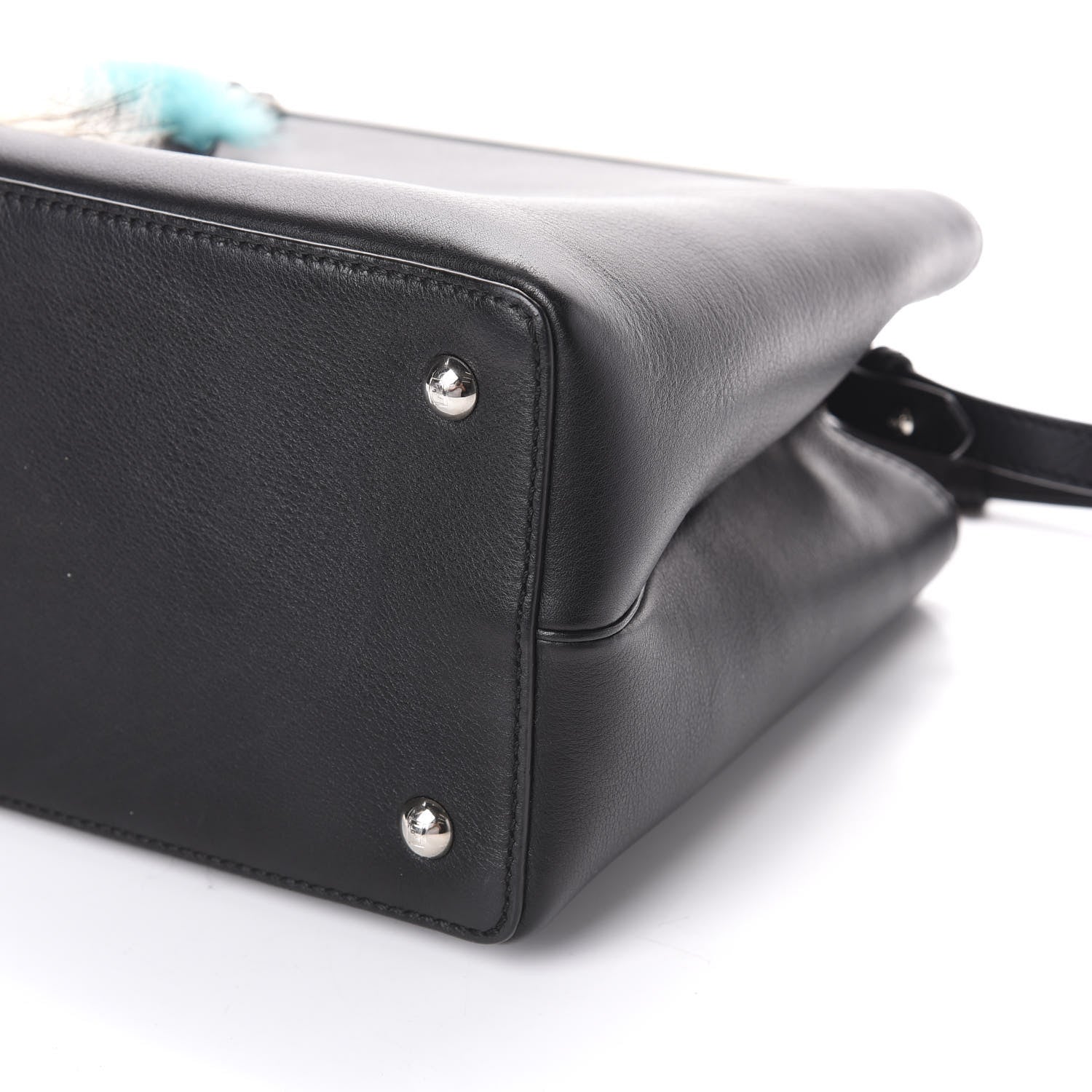 Fendi Vitello Dolce Fox Mink Bi-Color Monster Mirror Charm Petite 2Jours Tote Black Bordeaux Acquamarine 7 of 7