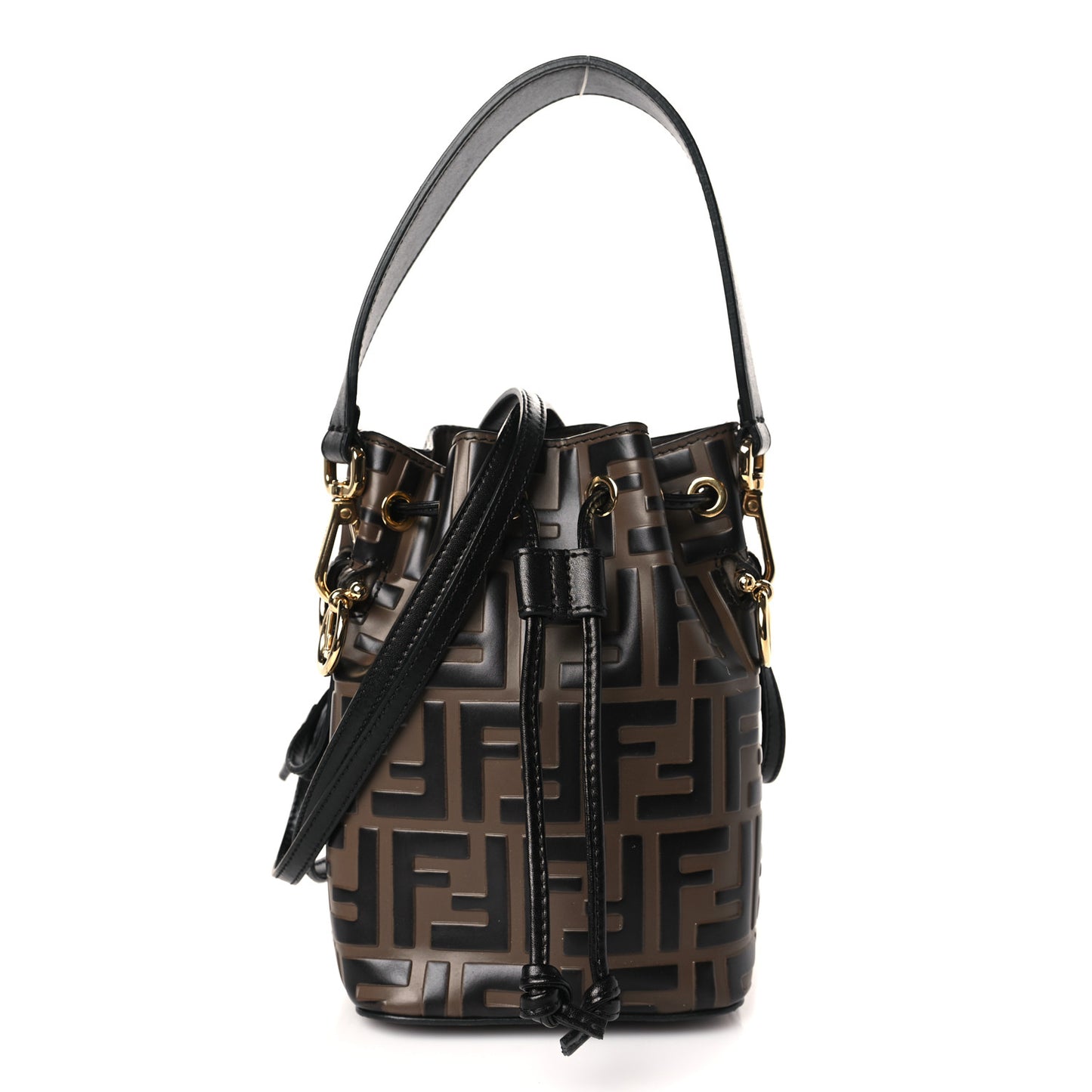 Vitello Liberty F is Fendi Bi-Color FF 1974 Embossed Mini Mon Tresor Bucket Bag Maya Black