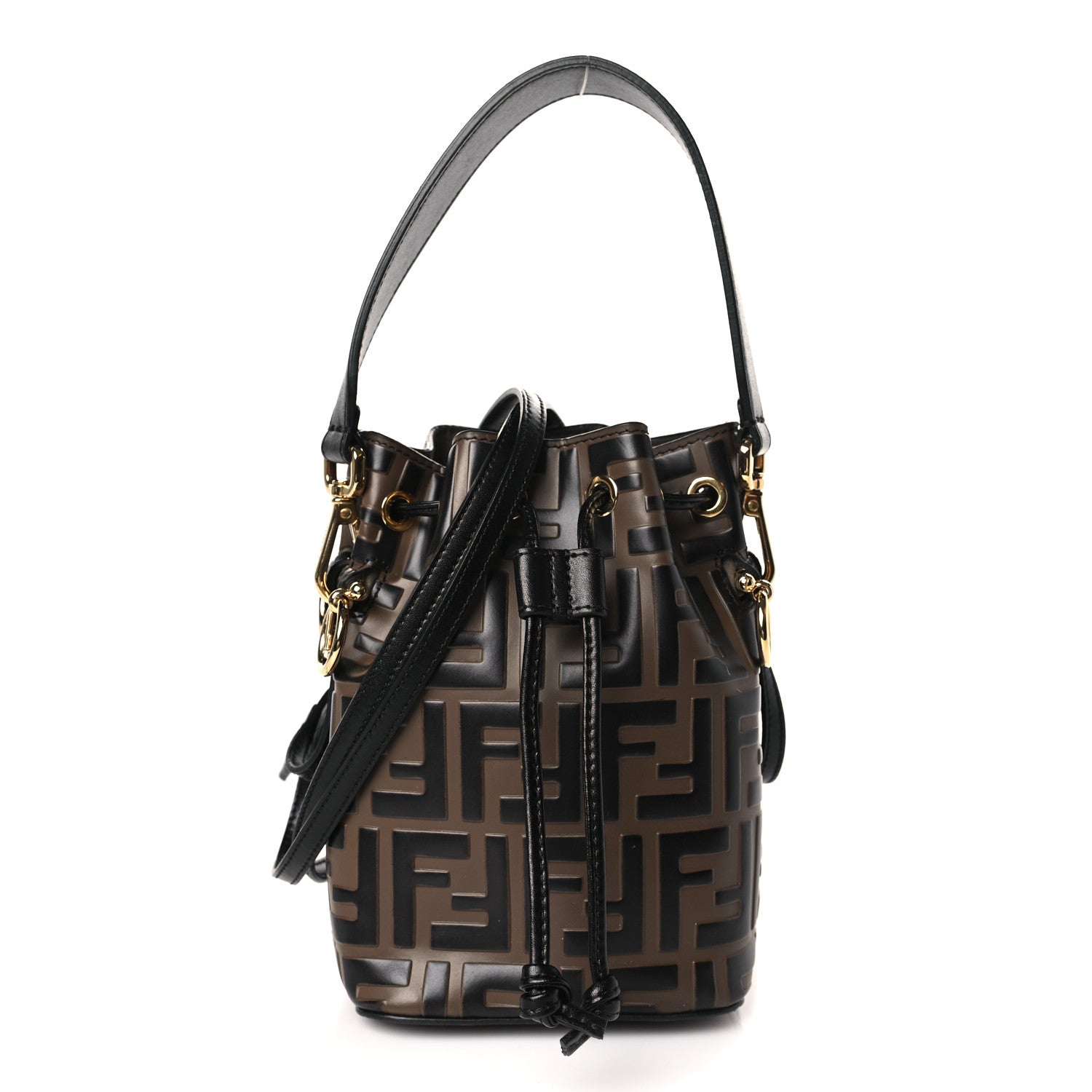 Fendi Vitello Liberty F is Fendi Bi-Color FF 1974 Embossed Mini Mon Tresor Bucket Bag Maya Black 1 of 9