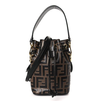 Fendi Vitello Liberty F is Fendi Bi-Color FF 1974 Embossed Mini Mon Tresor Bucket Bag Maya Black 1 of 9