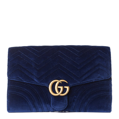 Gucci Velvet Matelasse GG Marmont Clutch Cobalt Blue 1 of 12