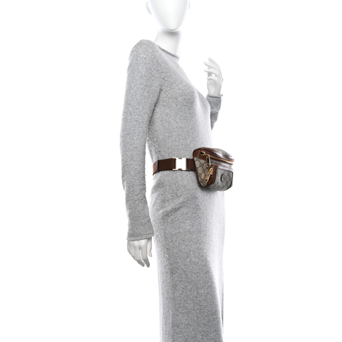 GG Supreme Monogram Textured Calfskin Retro Interlocking G Belt Bag Beige Ebony Brown Sugar