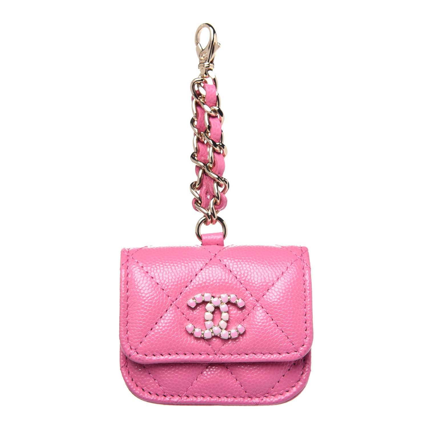 Chanel Caviar Quilted Crystal CC Airpods Pro Case Pink 1 of 10