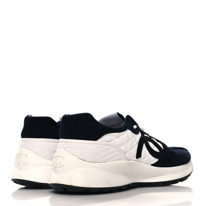 Chanel Fabric Suede Kidskin CC Sneakers 41 Dark Navy White 5 of 9