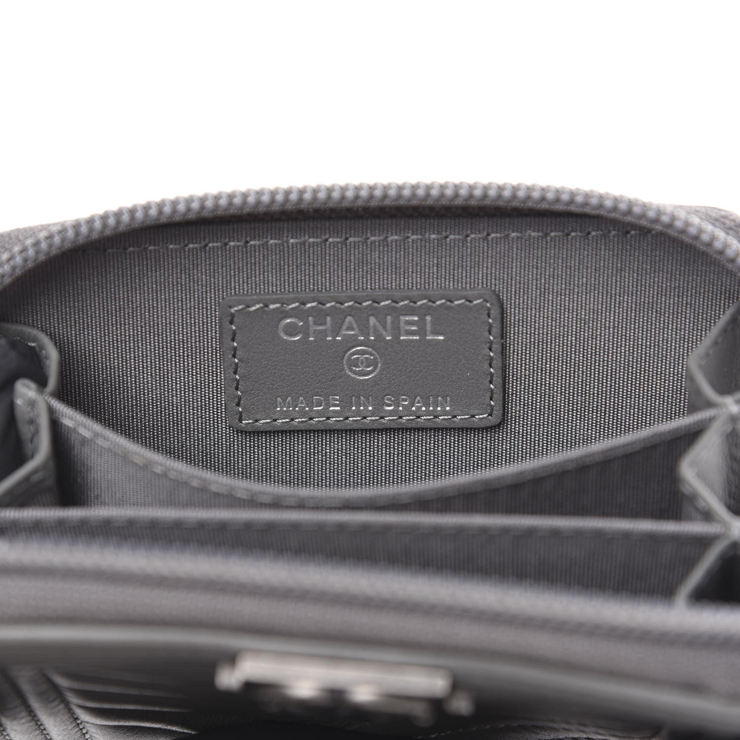Chanel Calfskin Chevron Quilted Zip Around Boy Coin Purse Wallet Grey 5 of 6