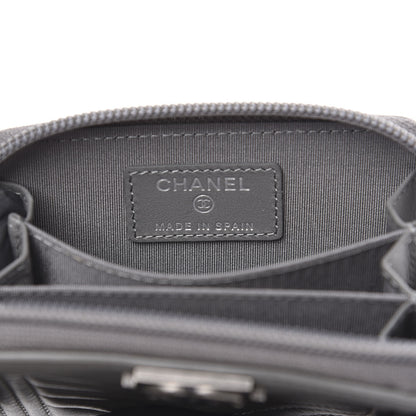 Chanel Calfskin Chevron Quilted Zip Around Boy Coin Purse Wallet Grey 5 of 6