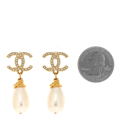 Chanel Crystal Pearl CC Braided Drop Earrings Gold 2 of 5