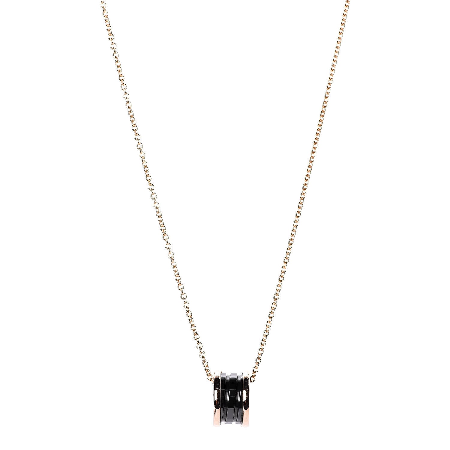 Bulgari 18K Rose Gold Black Ceramic B.Zero1 Pendant Necklace 1 of 6
