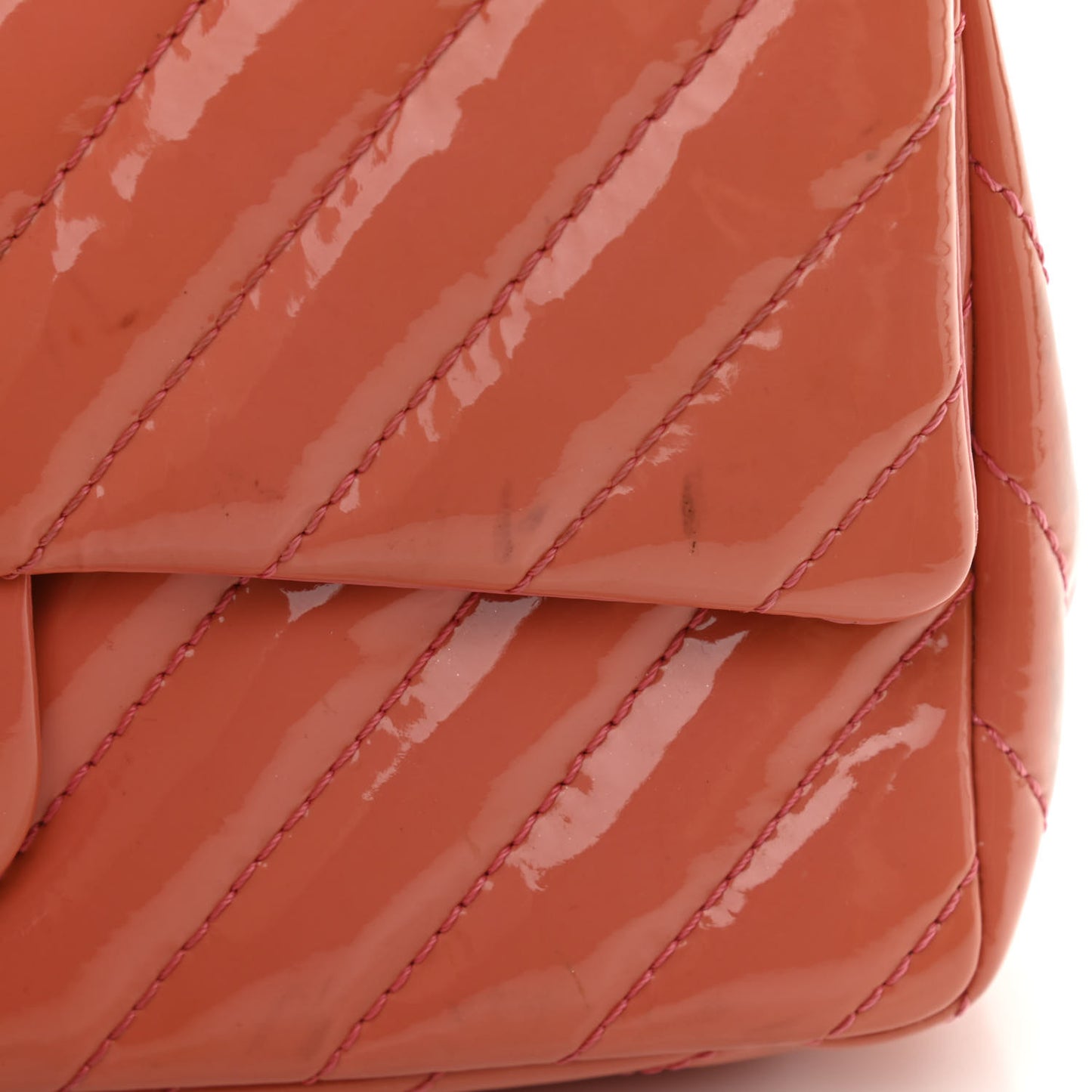 Patent Chevron Quilted Medium Single Flap Pink