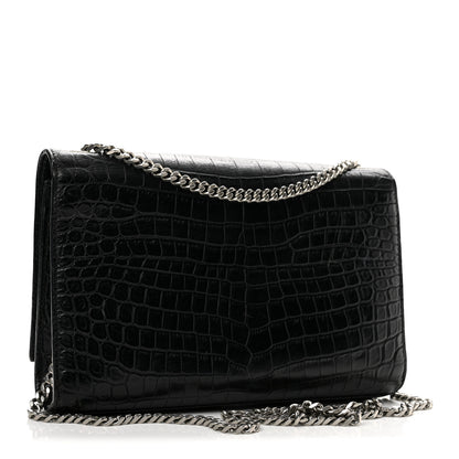 Saint Laurent Calfskin Crocodile Embossed Medium Classic Monogram Kate Tassel Satchel Black 3 of 13