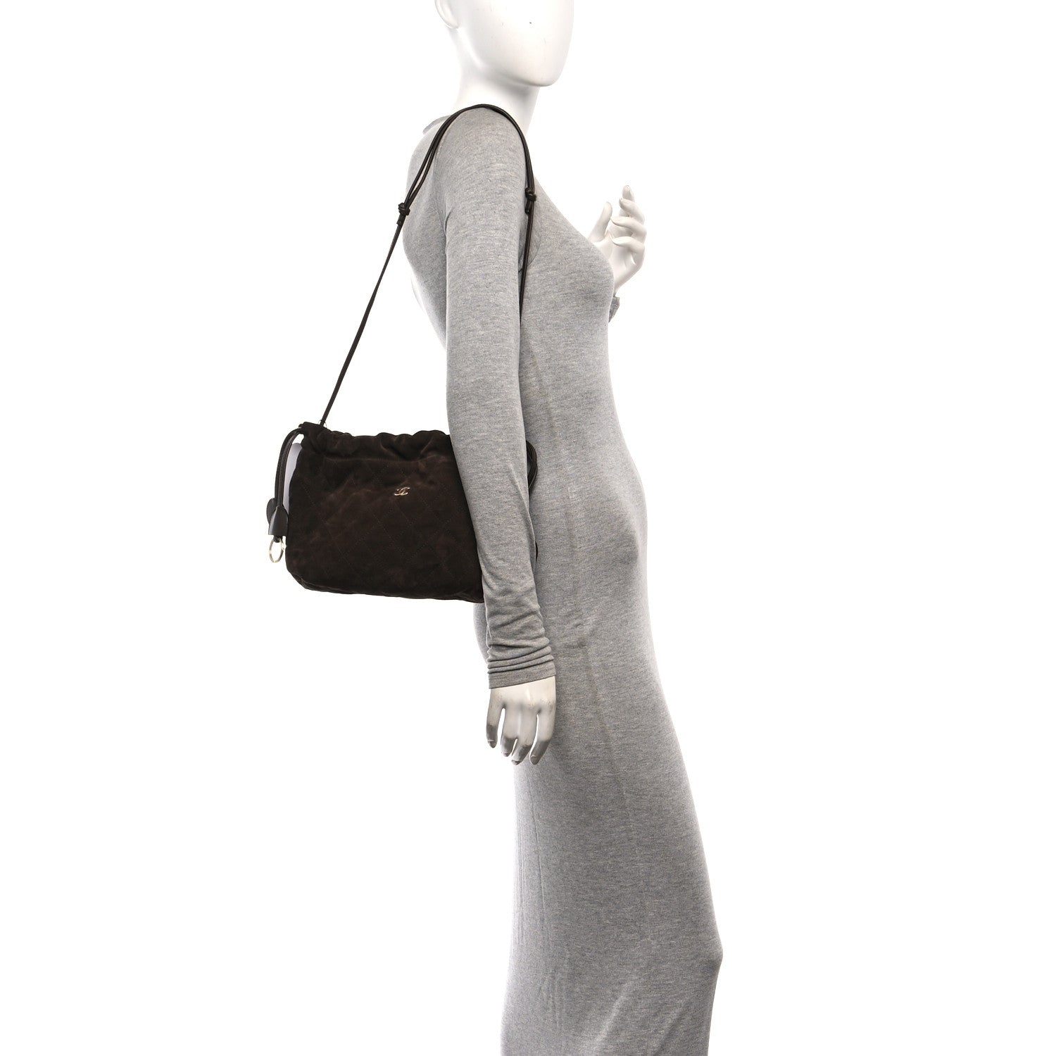 Chanel Suede Quilted Drawstring Clutch With Strap Brown 2 of 11