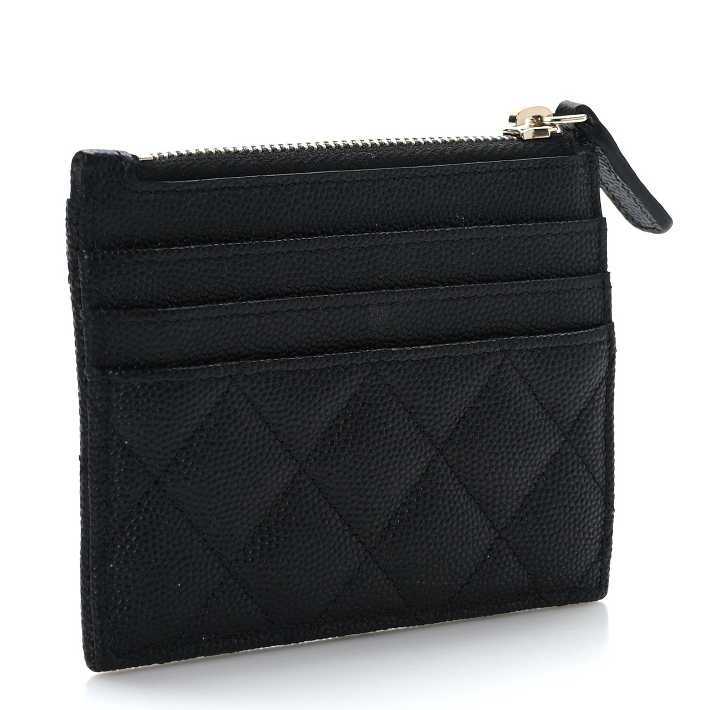 Caviar Quilted CC Zip Card Holder Black