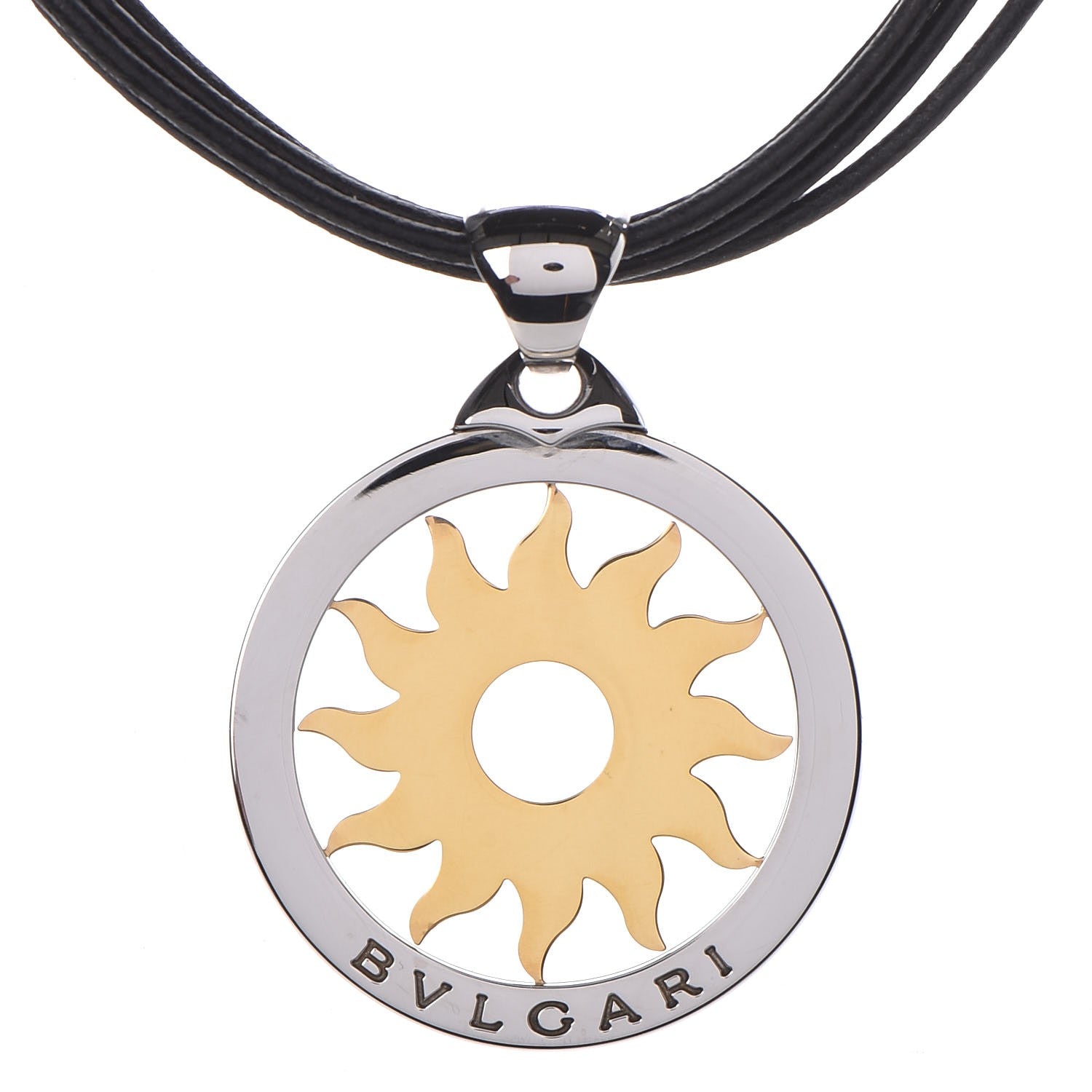 Bulgari 18K Yellow Gold Stainless Steel Tondo Sun Pendant Necklace 4 of 6