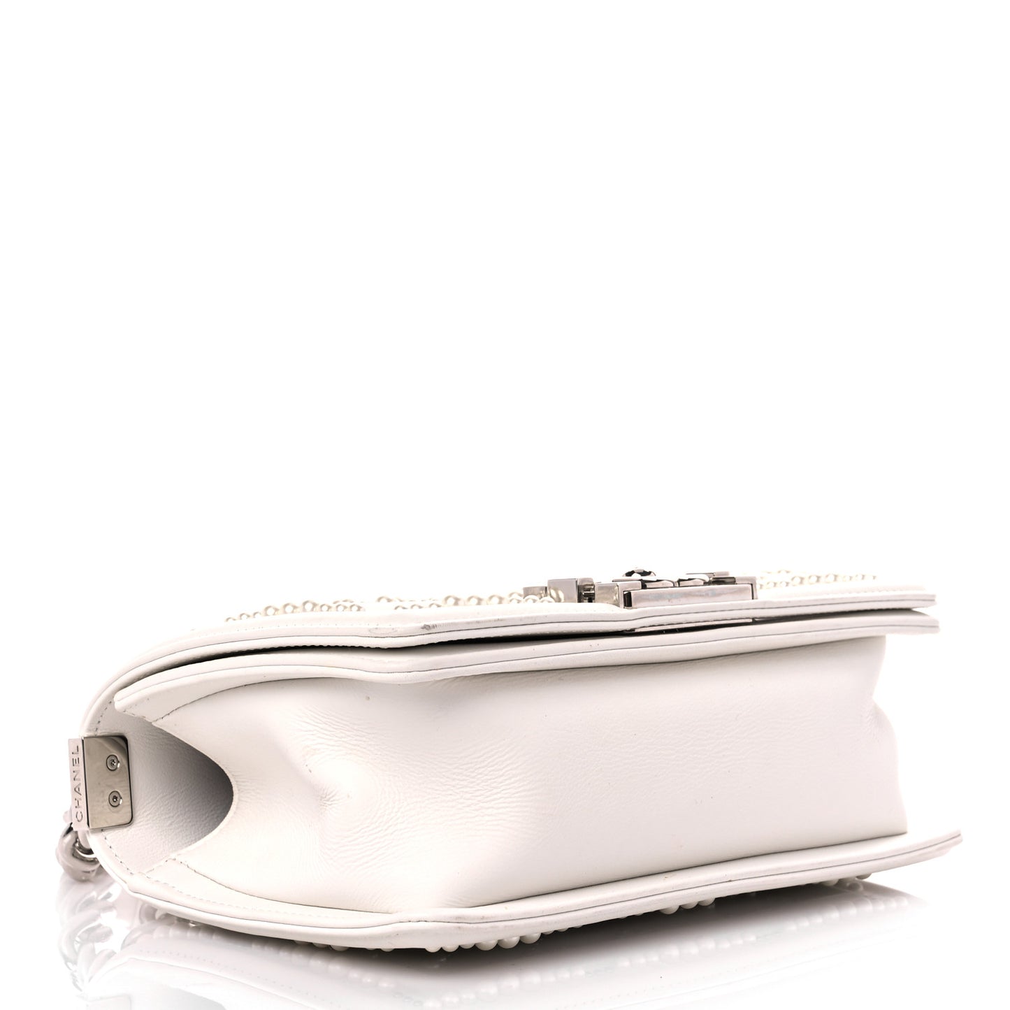 Calfskin Pearl Chevron Small Boy Flap White