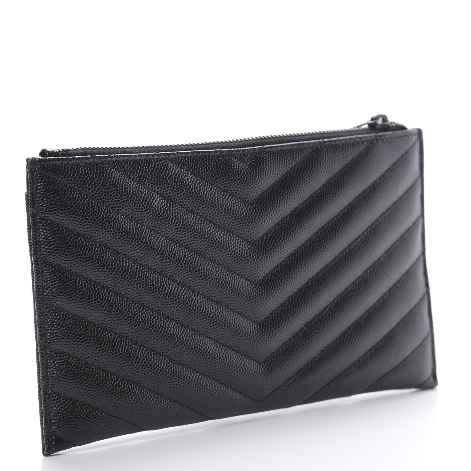 Saint Laurent Grain De Poudre Chevron Monogram Bill Pouch Black 3 of 8