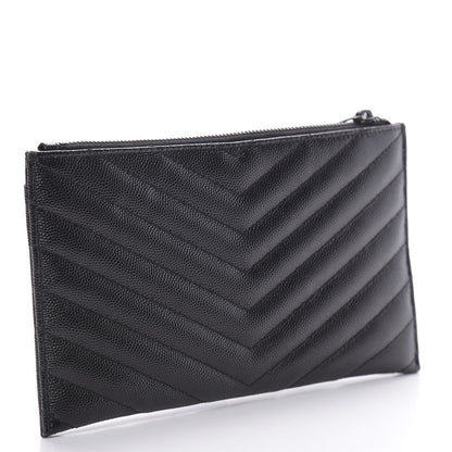 Saint Laurent Grain De Poudre Chevron Monogram Bill Pouch Black 3 of 8