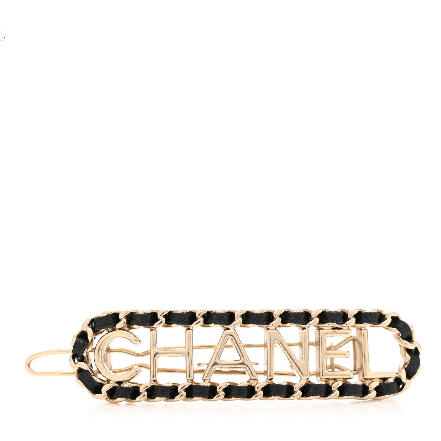Chanel Metal Lambskin Vintage Allure Logo Hair Clip Black Gold 1 of 4