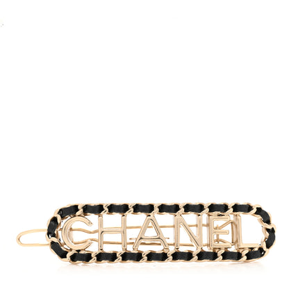 Chanel Metal Lambskin Vintage Allure Logo Hair Clip Black Gold 1 of 4