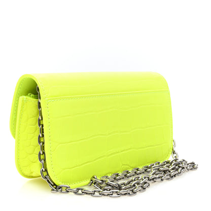 Balenciaga Extra Supple Calfskin Crocodile Embossed Gossip Wallet On Chain Fluo Yellow 3 of 10