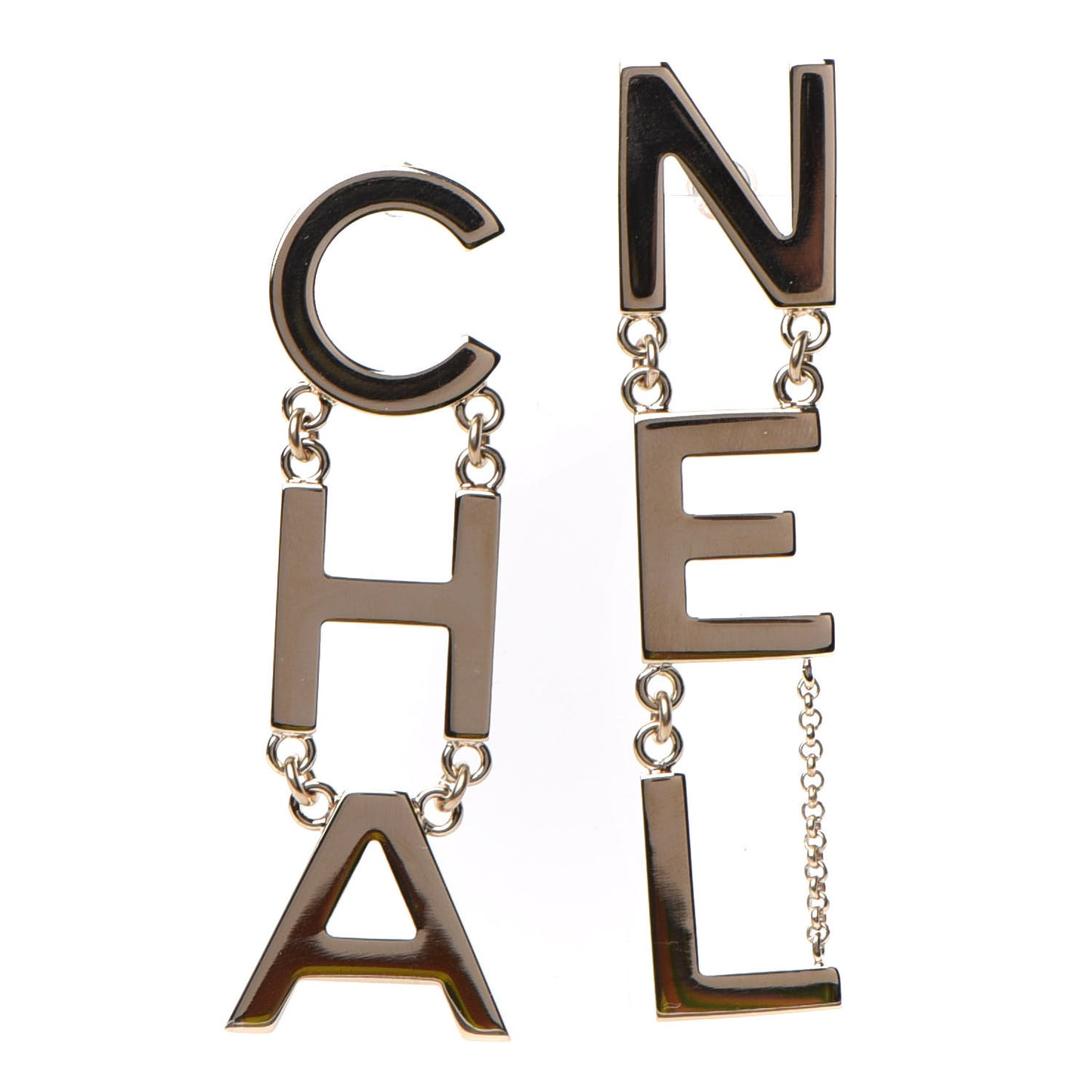 Metal Cha-Nel Logo Drop Earrings Gold